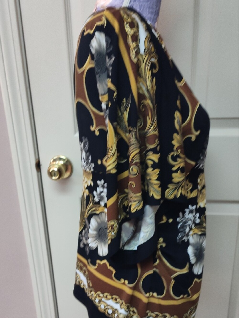 Cache One-Shoulder Black, Gold & Brown Floral Baroque Top - Picture 2 of 2